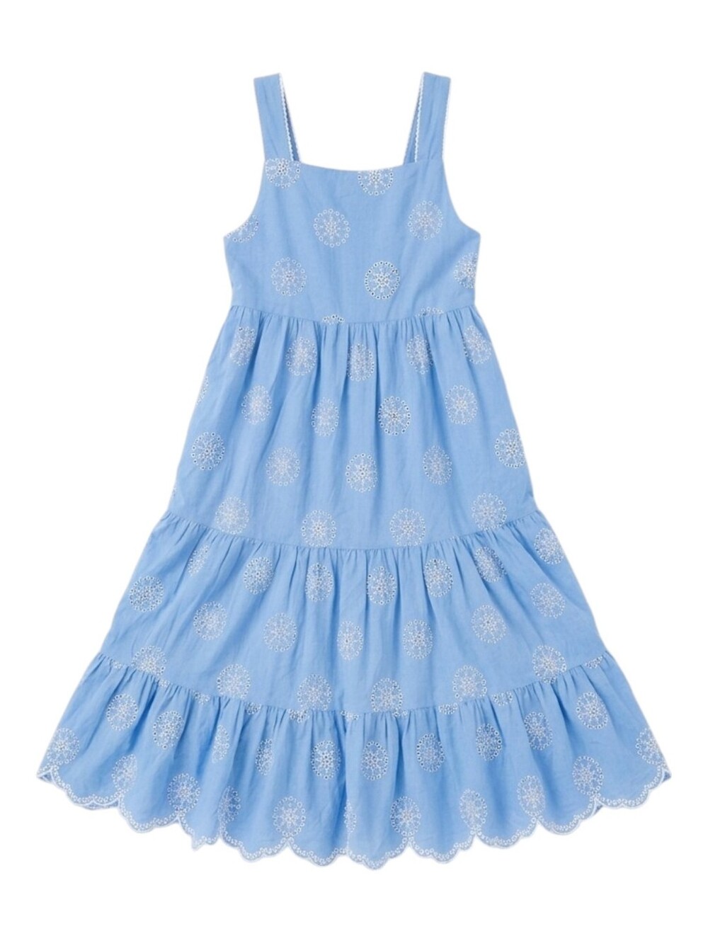 Mini Boden Kids Blue White Eyelet Flowers Floral Sun Dress Girls Cotton Size 7 8